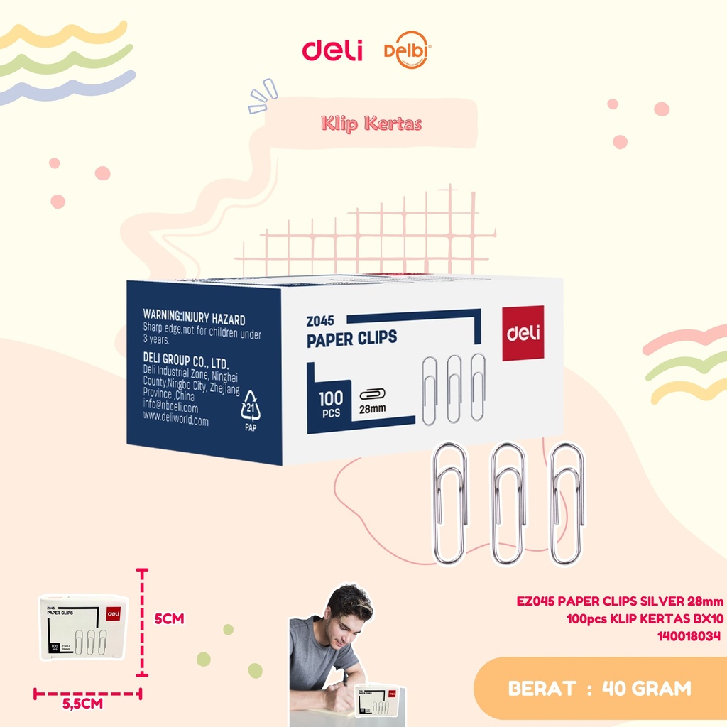 EZ045 PAPER CLIPS SILVER 28mm 100pcs KLIP KERTAS BX10
