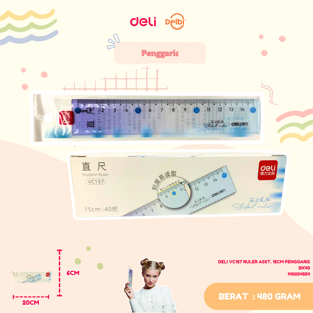 [140004554] DELI VC157 RULER ASST. 15CM PENGGARIS BX40
