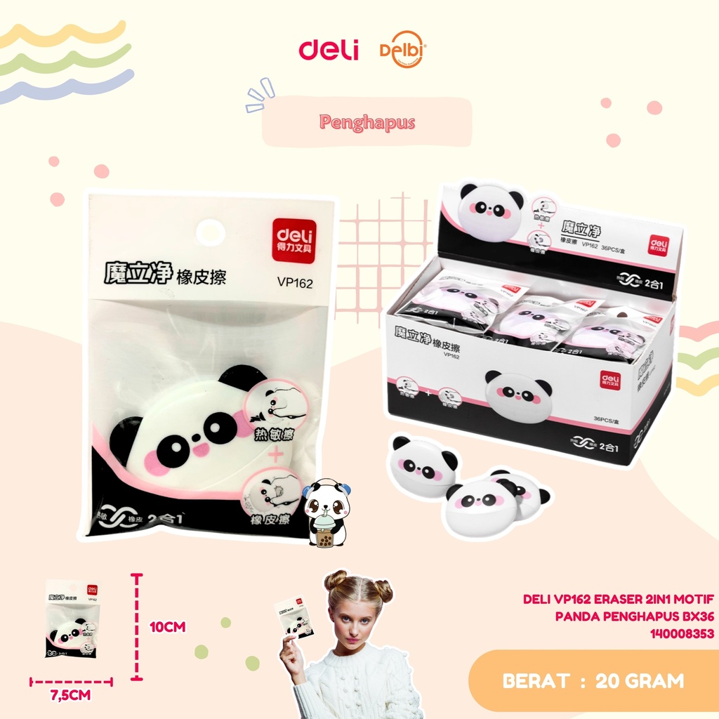 [140008353] DELI VP162 ERASER 2IN1 MOTIF PANDA PENGHAPUS BX36