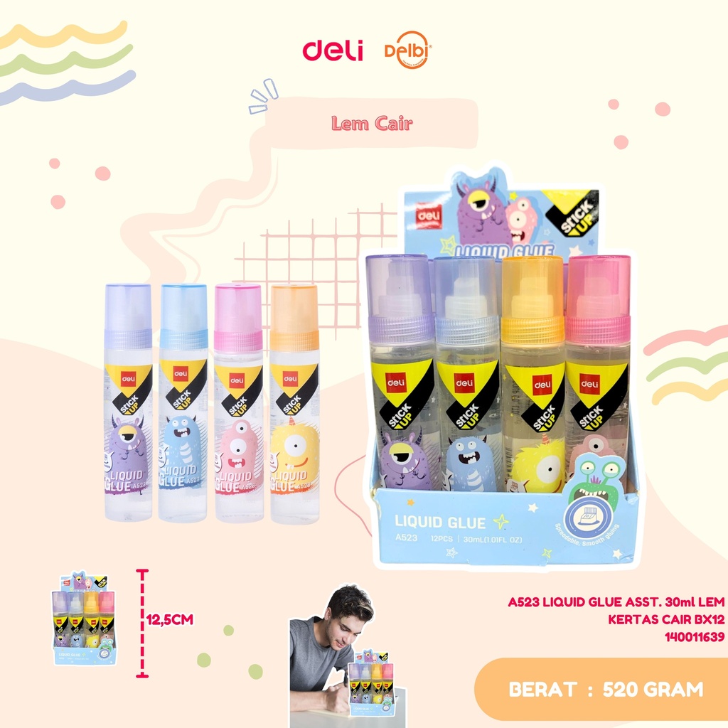 A523 LIQUID GLUE ASST. 30ml LEM KERTAS CAIR BX12