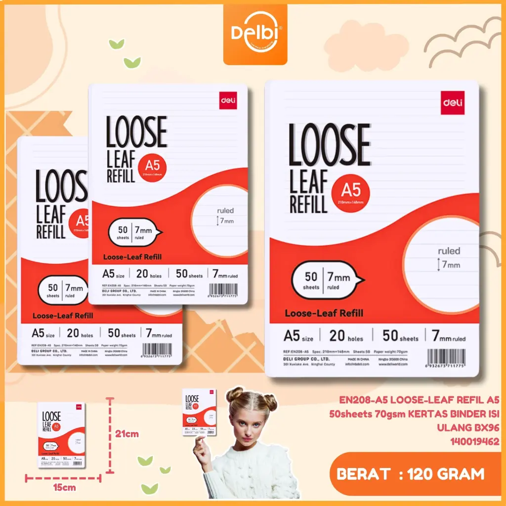 [140019462] EN208-A5 LOOSE-LEAF REFIL A5 50sheets 70gsm KERTAS BINDER ISI ULANG BX96