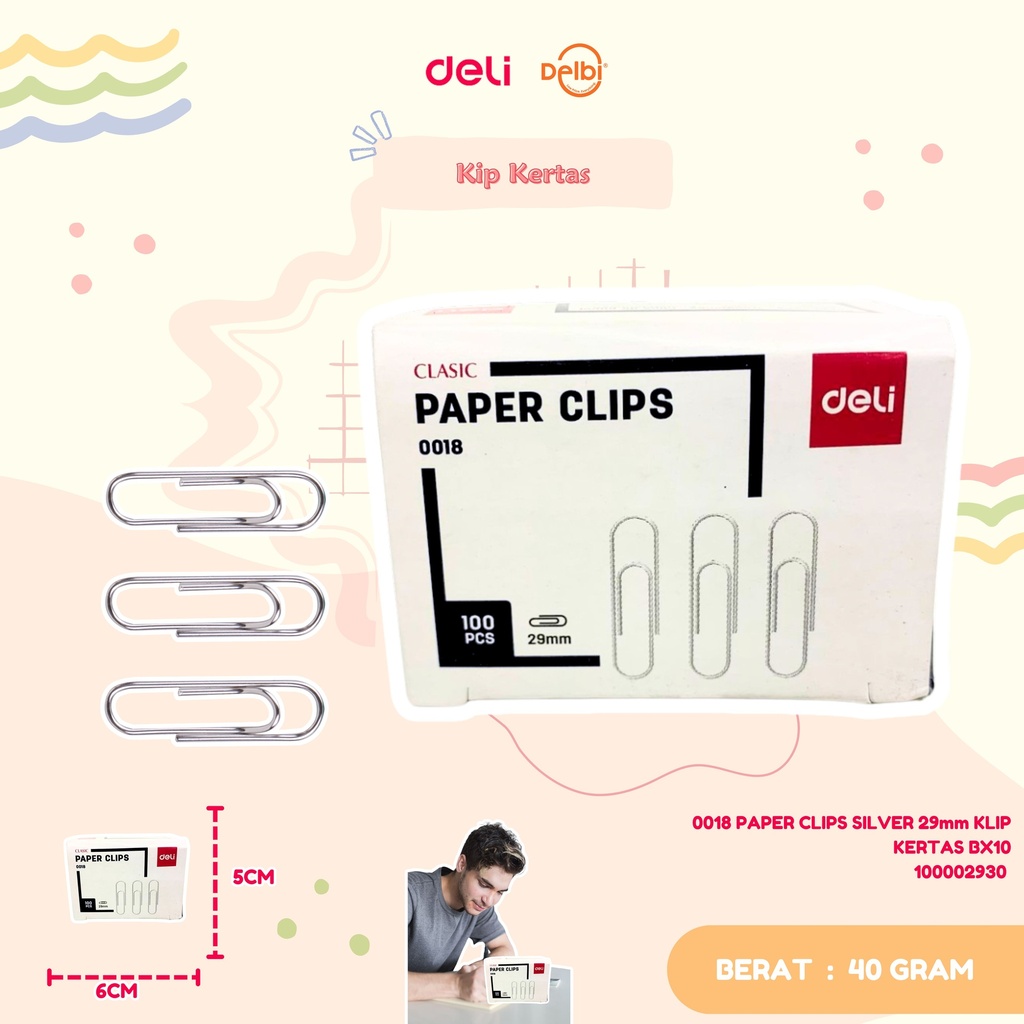 [100002930] 0018 PAPER CLIPS SILVER 29mm KLIP KERTAS BX10 