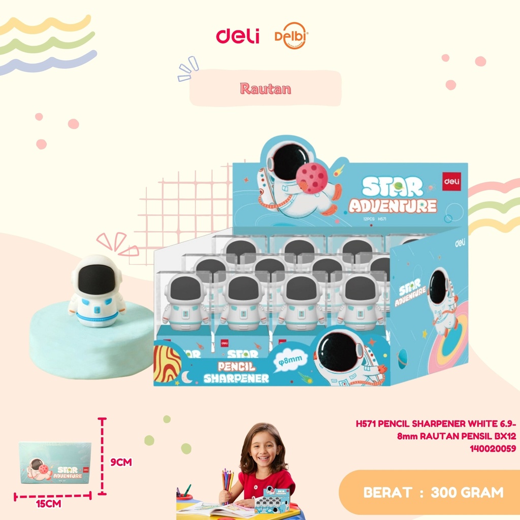 [140020059] DELI H571 PENCIL SHARPENER WHITE 6.9-8mm RAUTAN PENSIL BX12 BX288