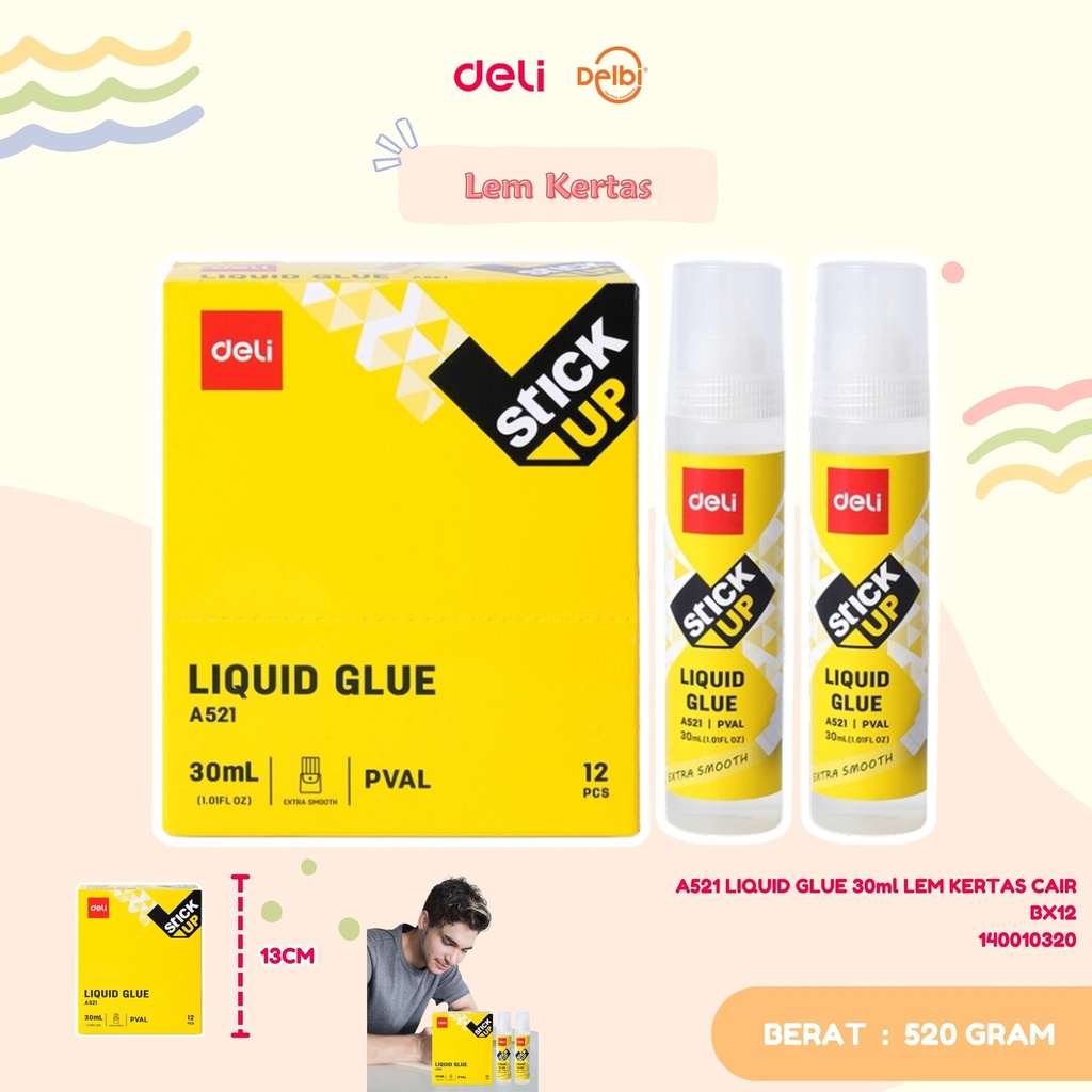 [140010320] DELI A521 LIQUID GLUE 30ml LEM KERTAS CAIR BX12