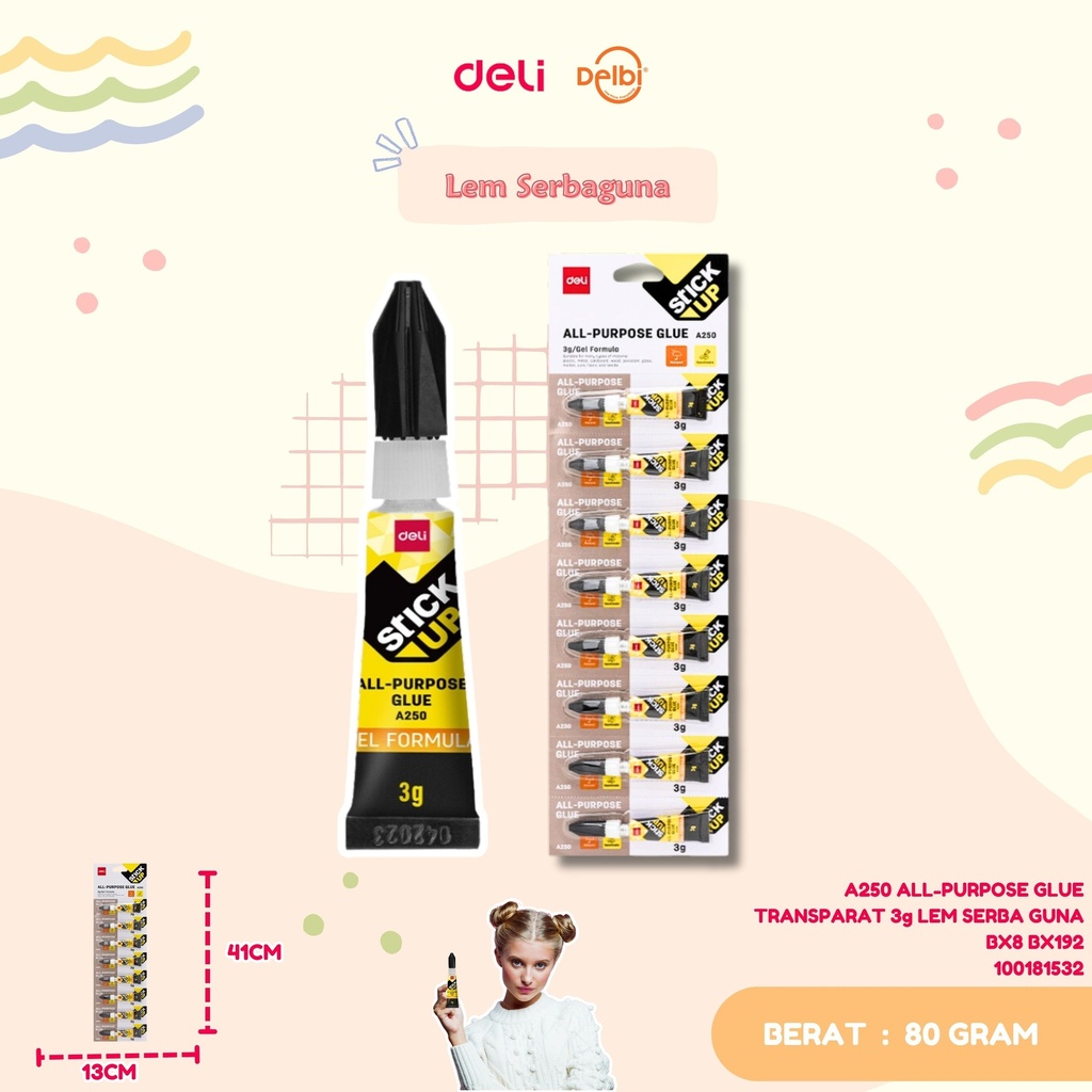 [100181532] DELI A250 ALL-PURPOSE GLUE TRANSPARAT 3g LEM SERBA GUNA BX8 BX192