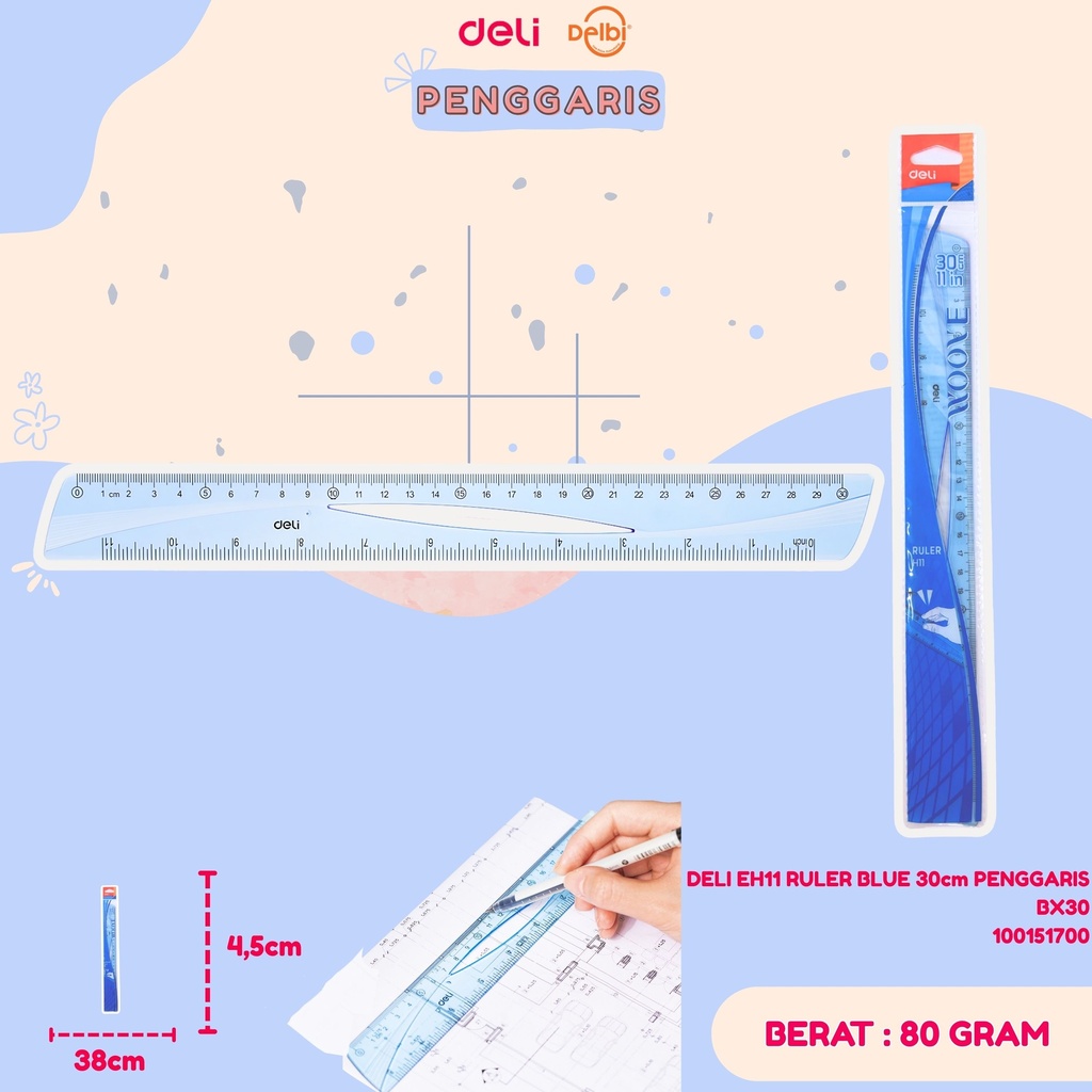 [100151700] DELI EH11 RULER BLUE 30cm PENGGARIS BX30