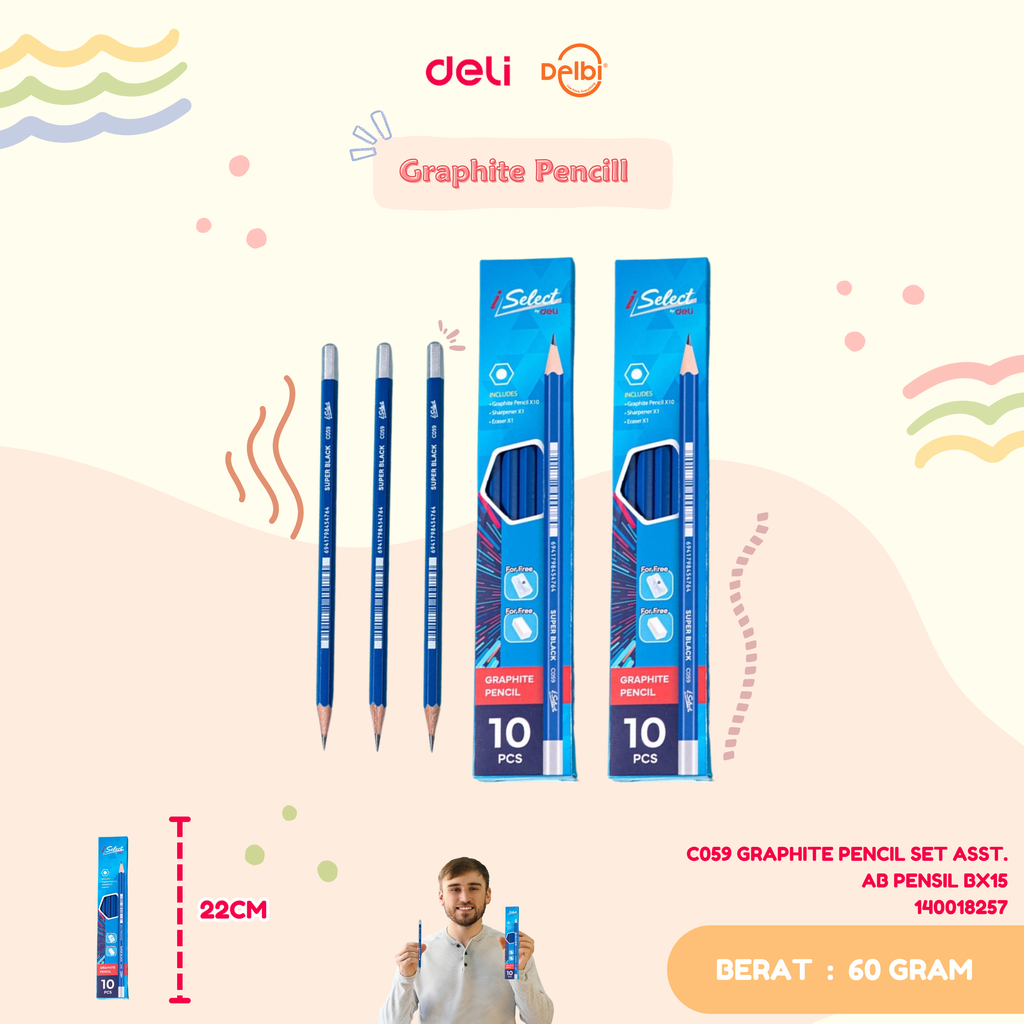 [140018257] DELI C059 GRAPHITE PENCIL SET ASST. AB PENSIL BX15