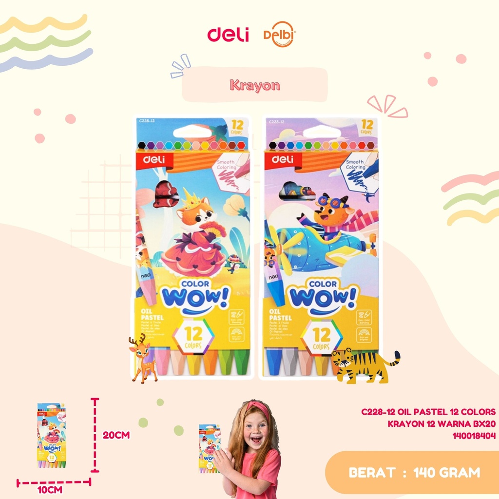 DELI C228-12 OIL PASTEL 12 COLORS KRAYON 12 WARNA BX20