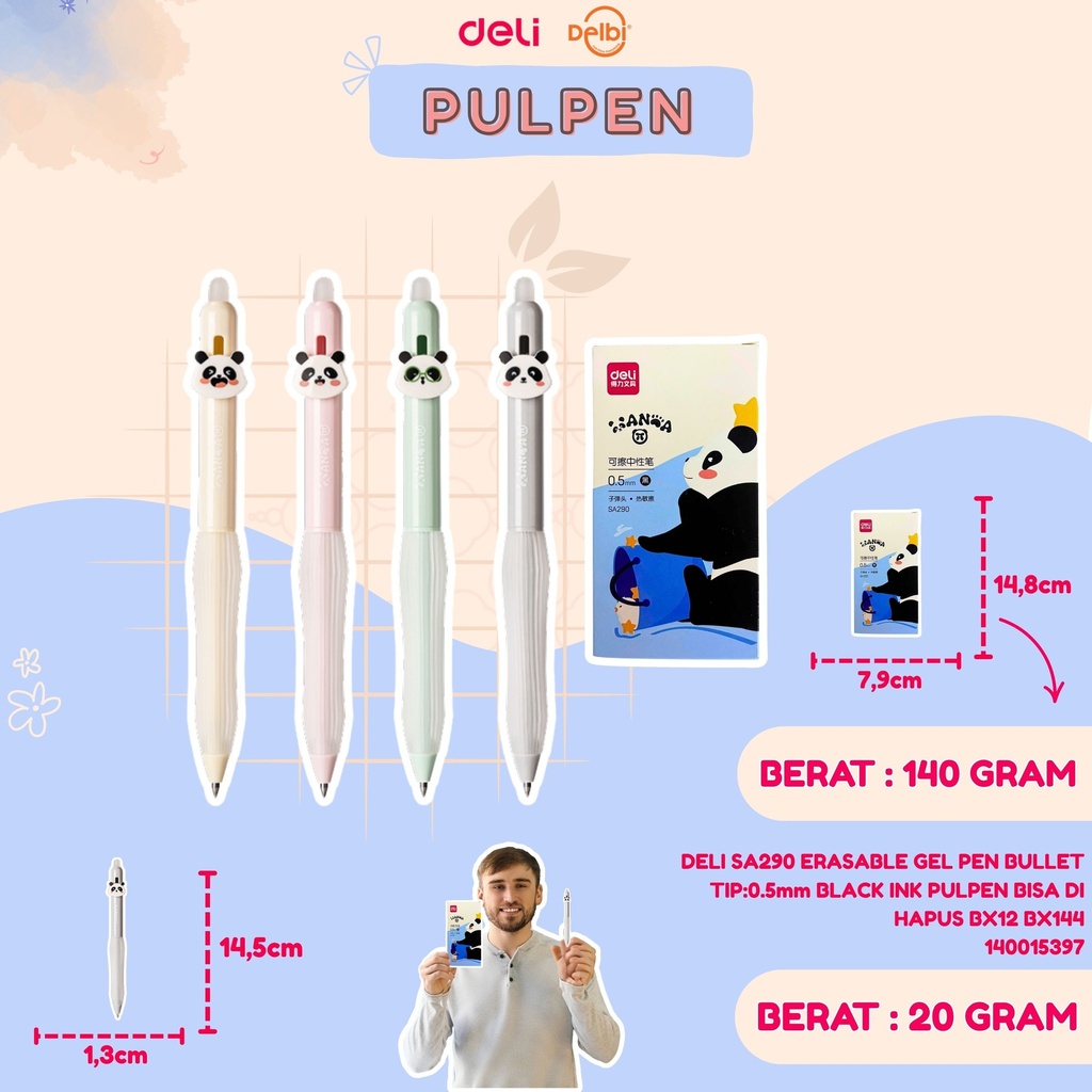 DELI SA290 ERASABLE GEL PEN BULLET TIP:0.5mm BLACK INK PULPEN BISA DI HAPUS BX12 BX144