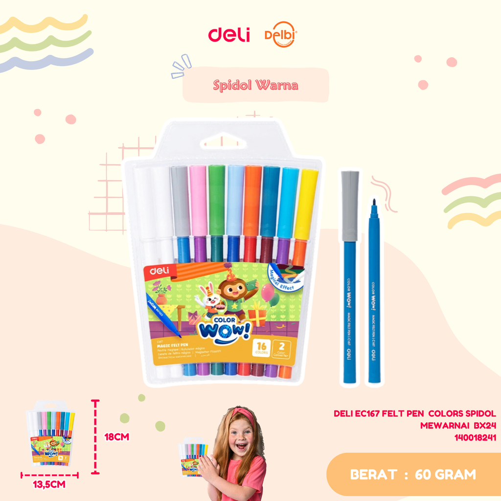 [140018241] DELI EC167 FELT PEN  COLORS SPIDOL MEWARNAI  BX24