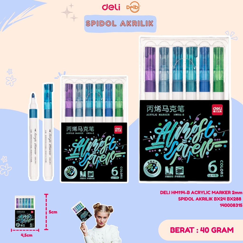 DELI HM114-B ACRYLIC MARKER 2mm SPIDOL AKRILIK BX24 BX288 