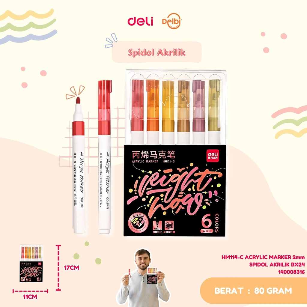 DELI  HM114-C ACRYLIC MARKER 2mm SPIDOL AKRILIK BX24 BX288