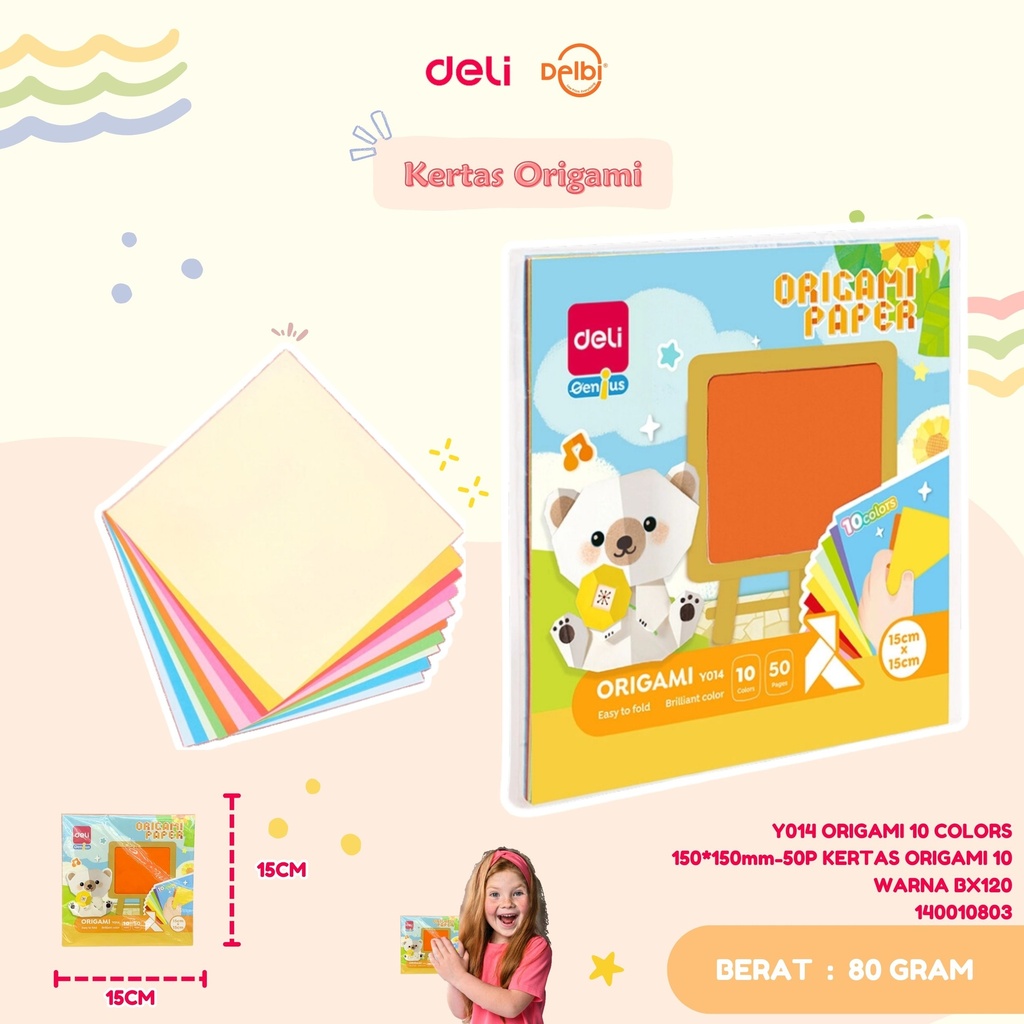 [140010803] DELI Y014 ORIGAMI 10 COLORS 150*150mm-50P KERTAS ORIGAMI 10 WARNA BX120