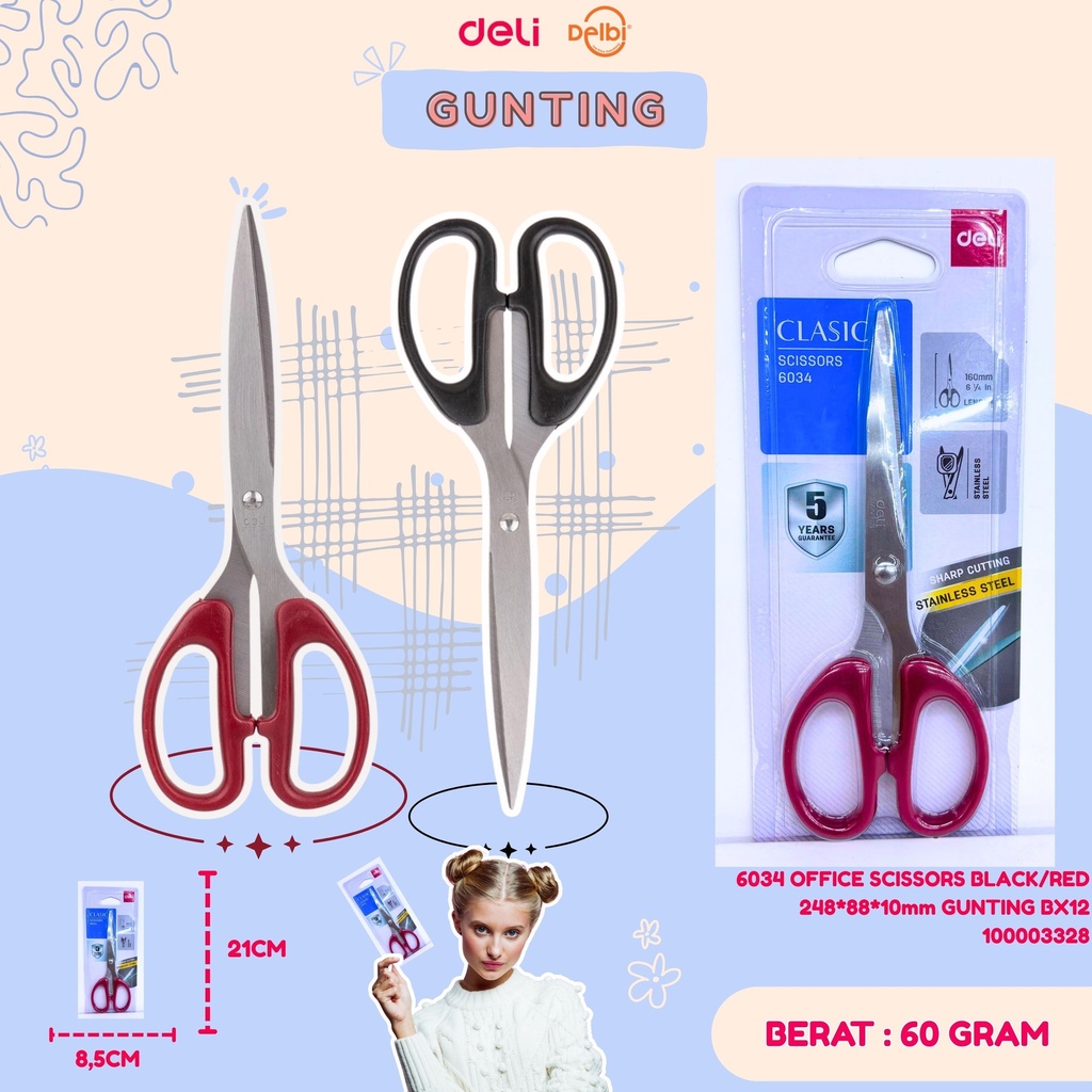 6034 OFFICE SCISSORS BLACK/RED 248*88*10mm GUNTING BX12