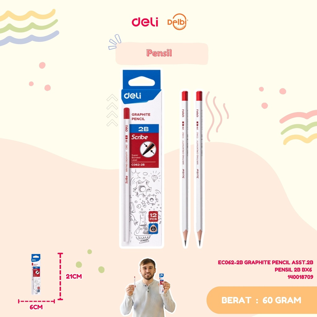 [140018709] DELI EC062-2B GRAPHITE PENCIL ASST.2B PENSIL 2B BX6 