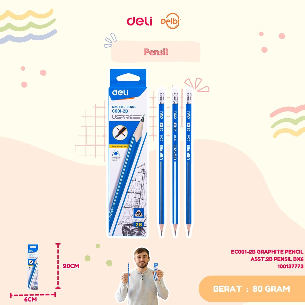 DELI EC001-2B GRAPHITE PENCIL ASST.2B PENSIL BX6