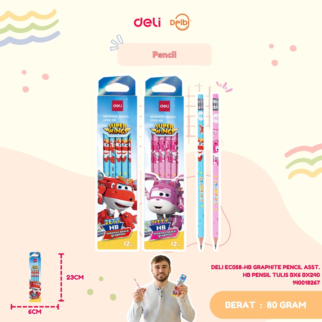 [140018267] DELI EC058-HB GRAPHITE PENCIL ASST. HB PENSIL TULIS BX6 BX240