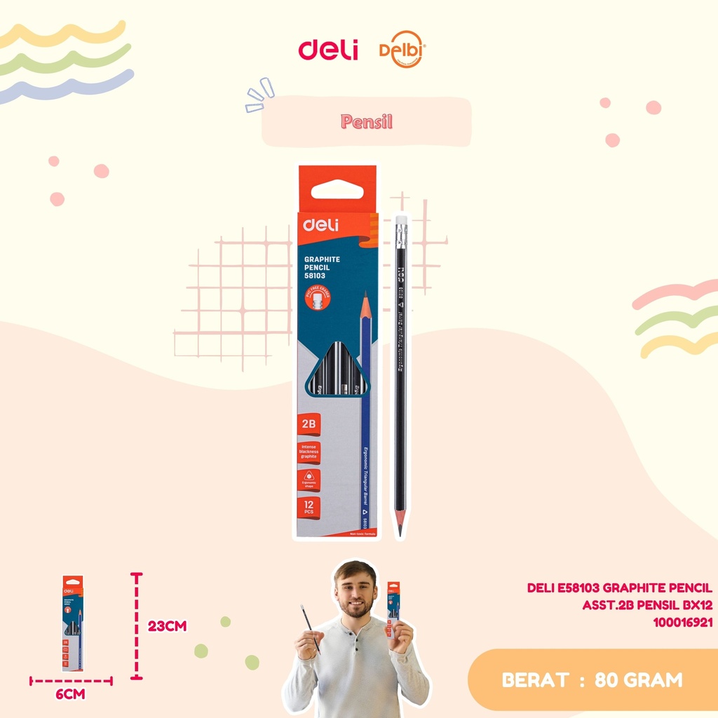 DELI E58103 GRAPHITE PENCIL ASST.2B PENSIL BX12 