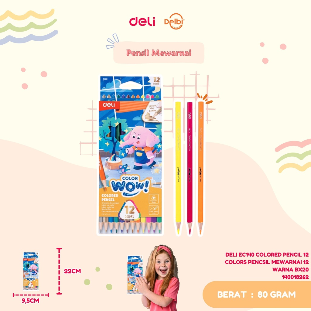 DELI EC140 COLORED PENCIL 12 COLORS PENCSIL MEWARNAI 12 WARNA BX20