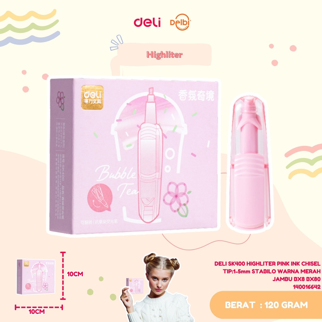 DELI SK400 HIGHLITER PINK INK CHISEL TIP:1-5mm STABILO WARNA MERAH JAMBU BX8 BX80