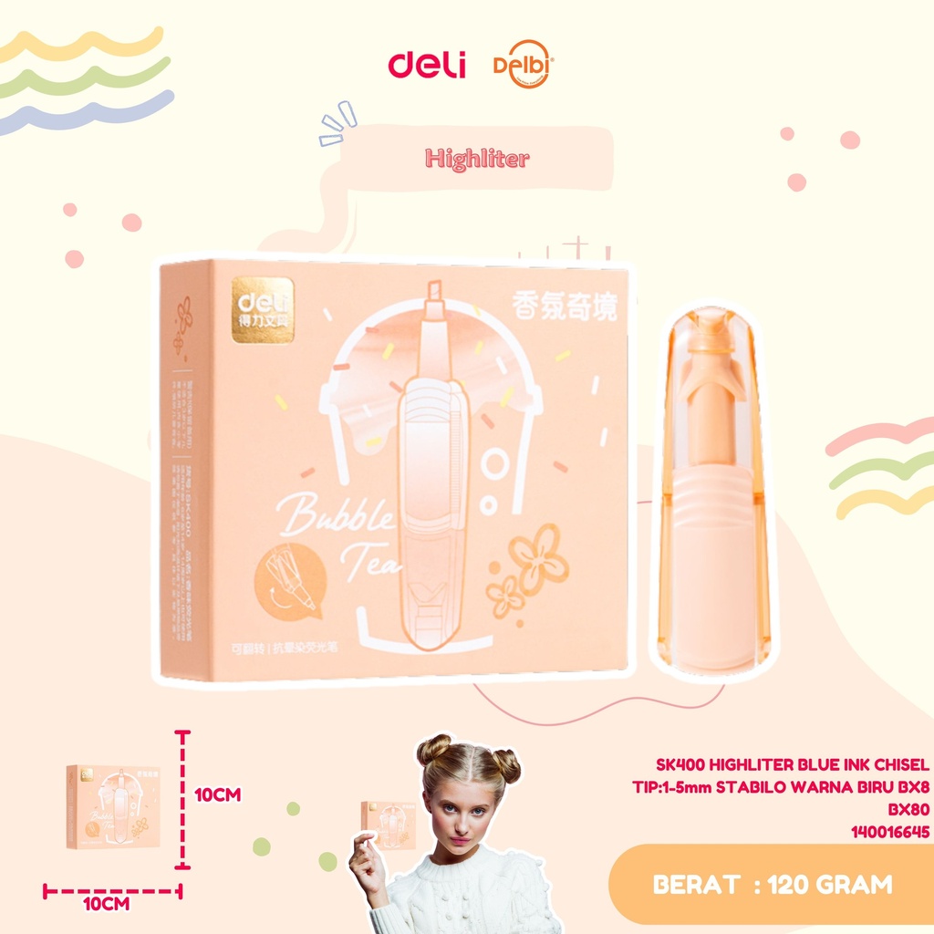 DELI SK400 HIGHLITER ORANGE INK CHISEL TIP:1-5mm STABILO WARNA OREN BX8 BX80