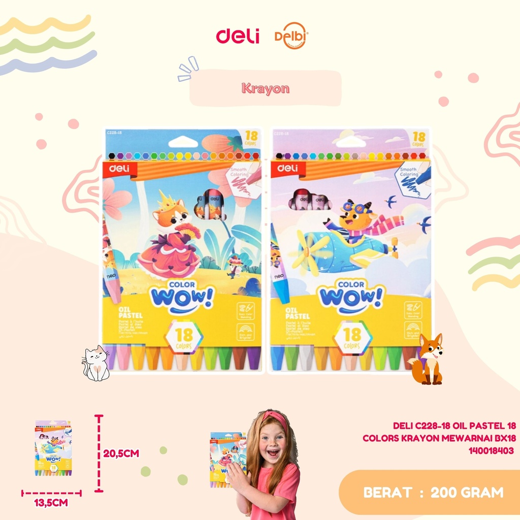 DELI C228-18 OIL PASTEL 18 COLORS KRAYON MEWARNAI BX18 