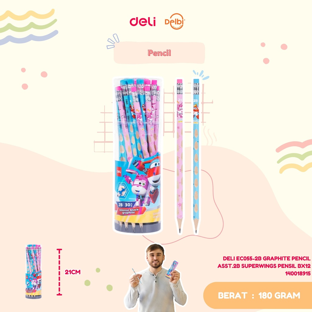 DELI EC055-2B GRAPHITE PENCIL ASST.2B SUPERWINGS PENSIL BX12