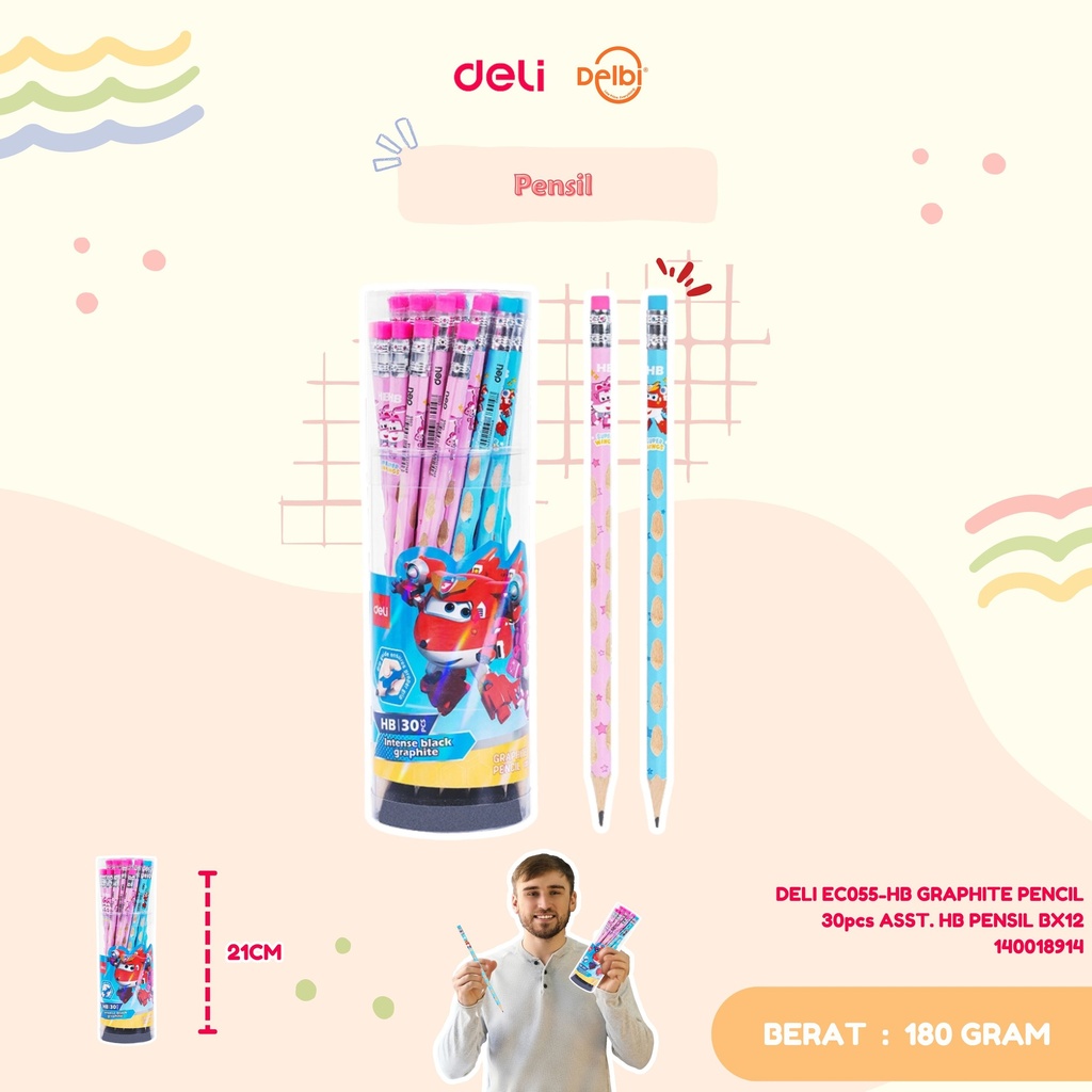 DELI EC055-HB GRAPHITE PENCIL 30pcs ASST. HB PENSIL BX12