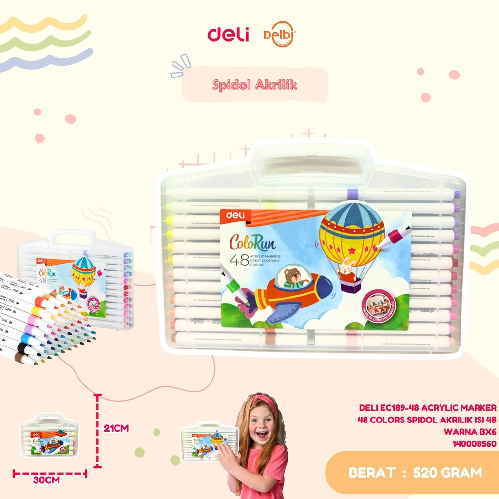 DELI EC189-48 ACRYLIC MARKER 48 COLORS SPIDOL AKRILIK ISI 48 WARNA BX6