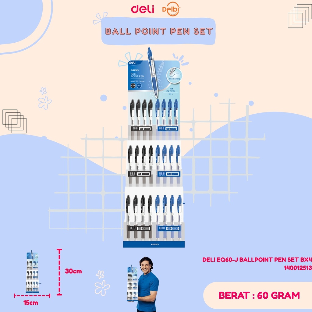 [140012513] DELI EQ60-J BALLPOINT PEN SET BX4
