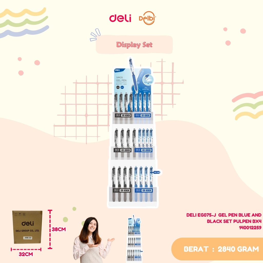 DELI EG075-J  GEL PEN BLUE AND BLACK SET PULPEN BX4