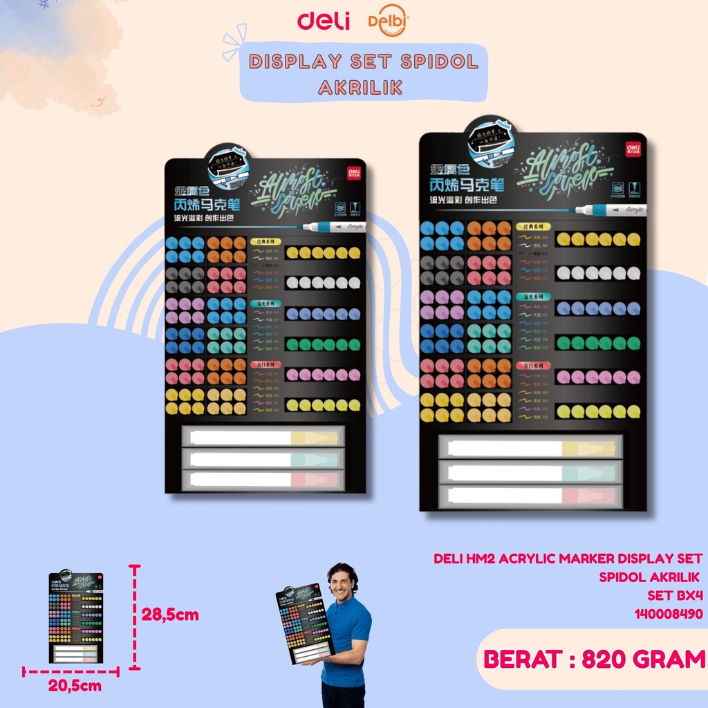 DELI HM2 ACRYLIC MARKER DISPLAY SET SPIDOL AKRILIK 
SET BX4