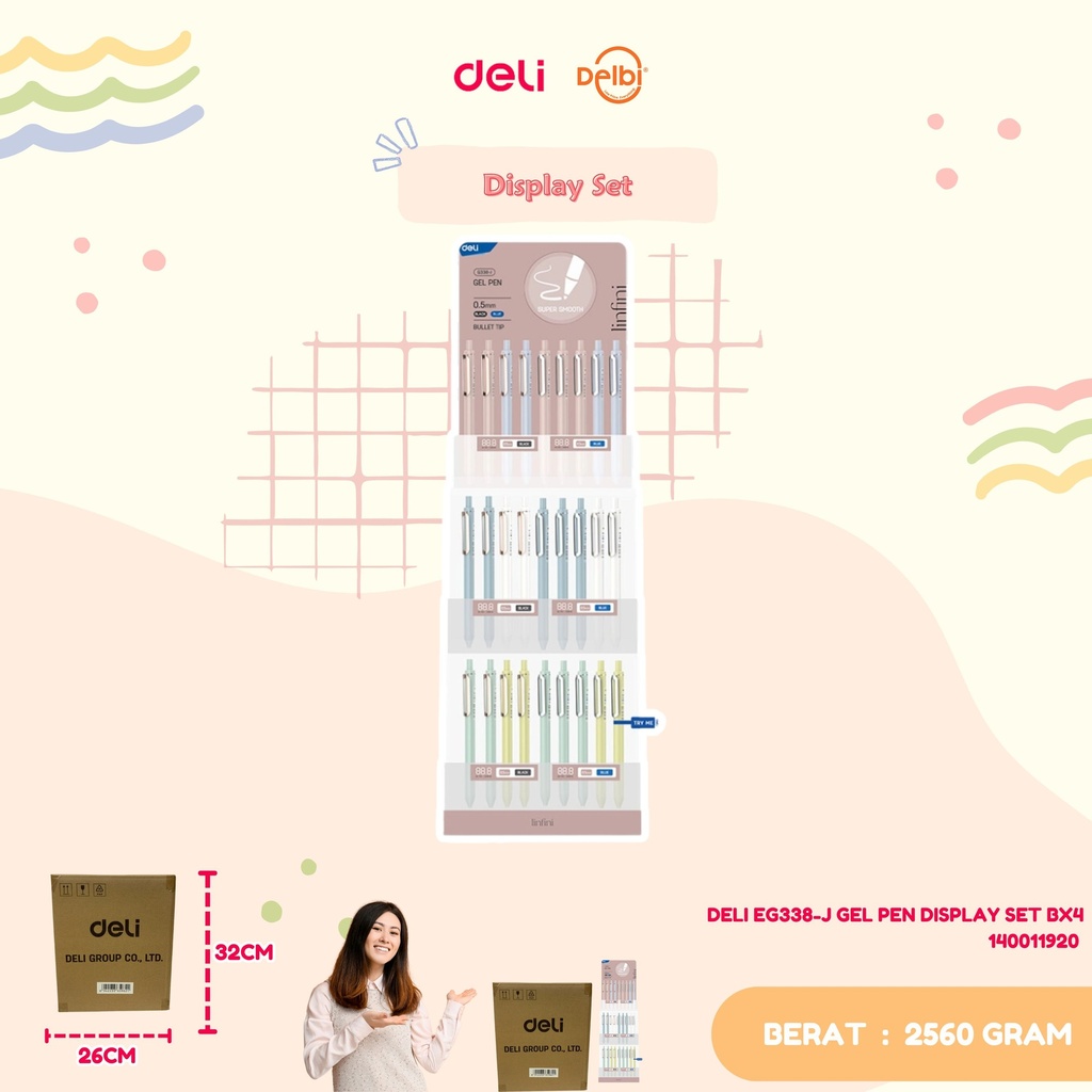 DELI EG338-J GEL PEN DISPLAY SET BX4 