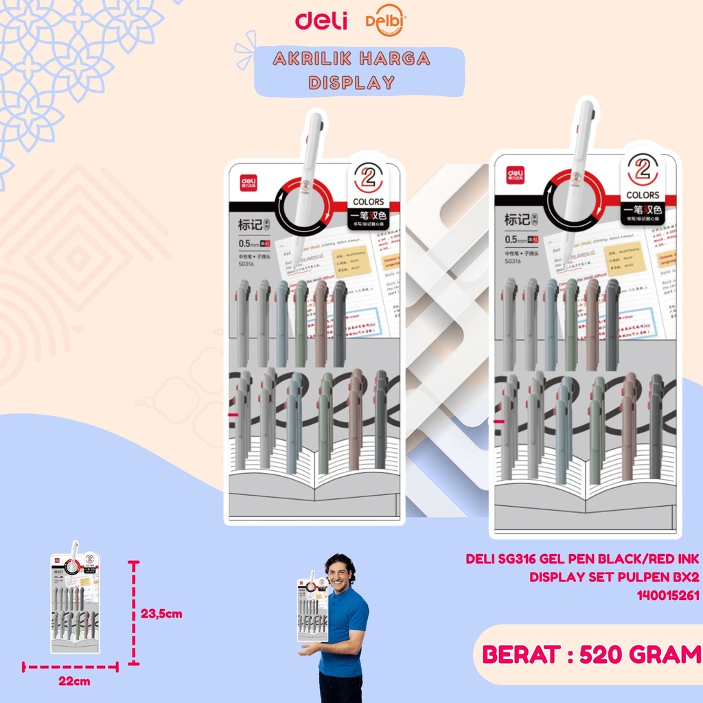 [140015261] DELI SG316 GEL PEN BLACK/RED INK DISPLAY SET PULPEN ISI 60 PCS BX2