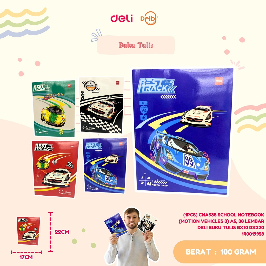 (1PCS) CNA538 SCHOOL NOTEBOOK (MOTION VEHICLES 3) A5, 38 LEMBAR DELI BUKU TULIS BX10 BX320