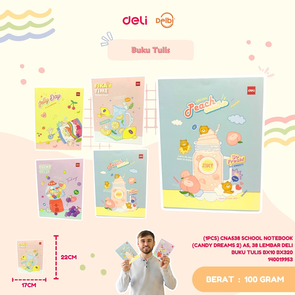 (1PCS) CNA538 SCHOOL NOTEBOOK (CANDY DREAMS 2) A5, 38 LEMBAR DELI BUKU TULIS BX10 BX320