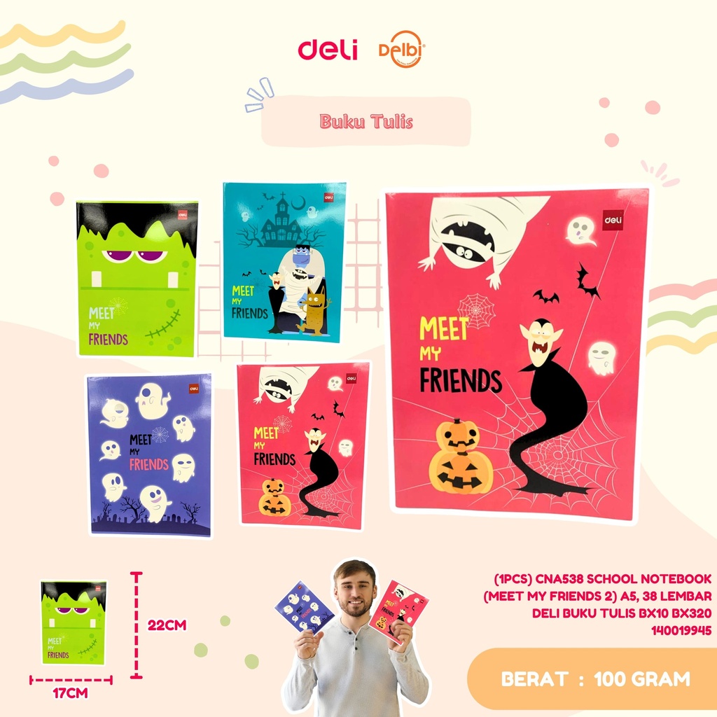(1PCS) CNA538 SCHOOL NOTEBOOK (MEET MY FRIENDS 2) A5, 38 LEMBAR DELI BUKU TULIS BX10 BX320