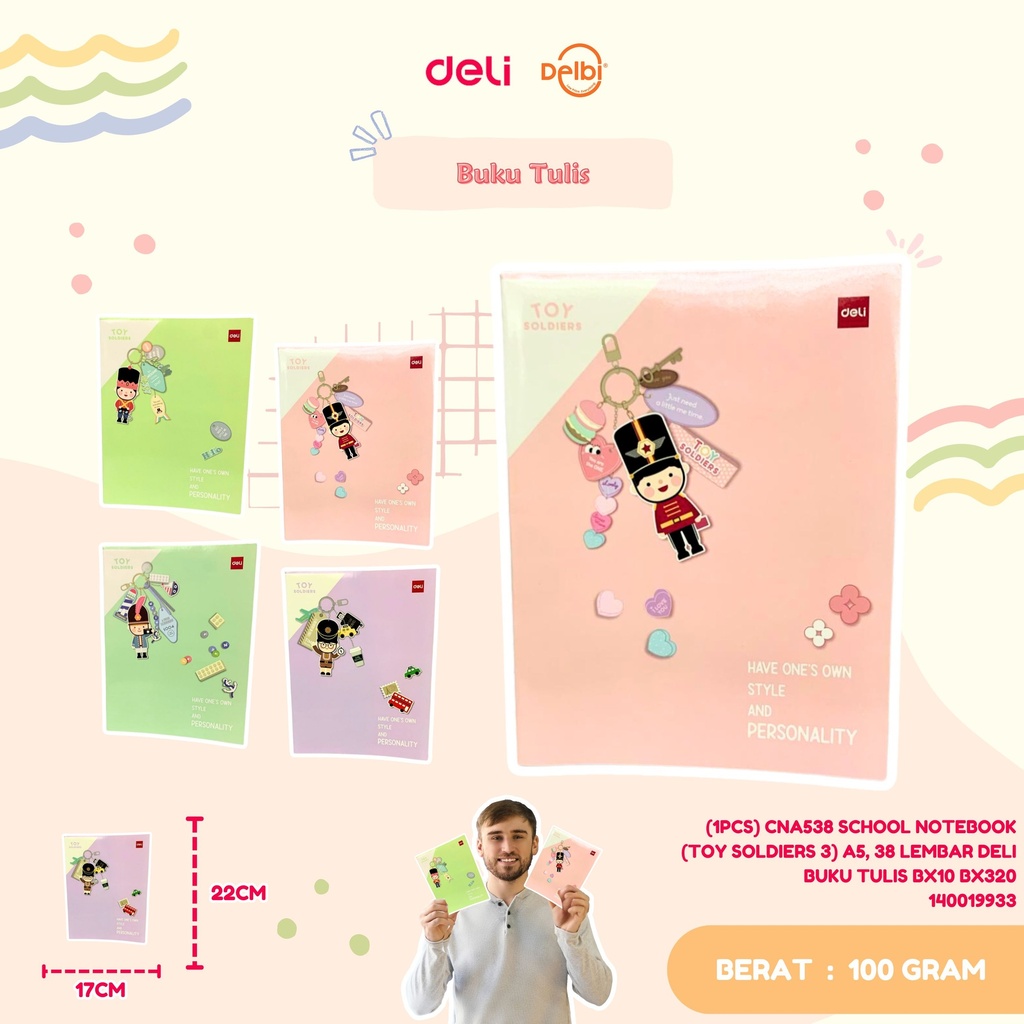 (1PCS) CNA538 SCHOOL NOTEBOOK (TOY SOLDIERS 3) A5, 38 LEMBAR DELI BUKU TULIS BX10 BX320