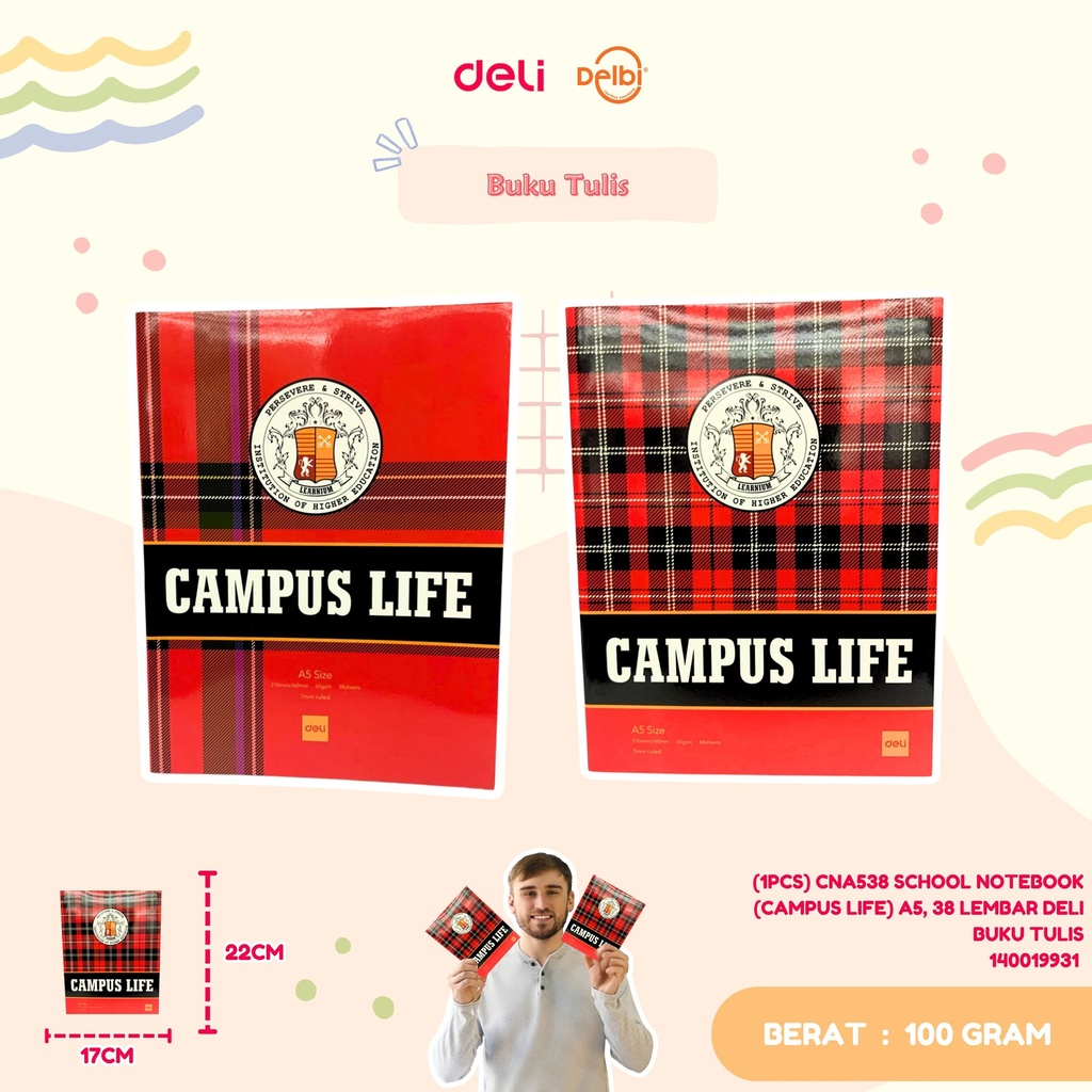 [140019931] (1PCS) CNA538 SCHOOL NOTEBOOK (CAMPUS LIFE) A5, 38 LEMBAR DELI BUKU TULIS 