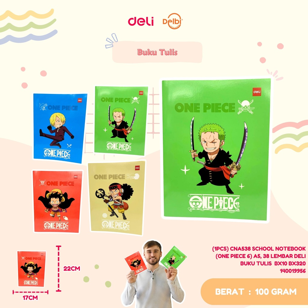 (1PCS) CNA538 SCHOOL NOTEBOOK (ONE PIECE 6) A5, 38 LEMBAR DELI BUKU TULIS  BX10 BX320