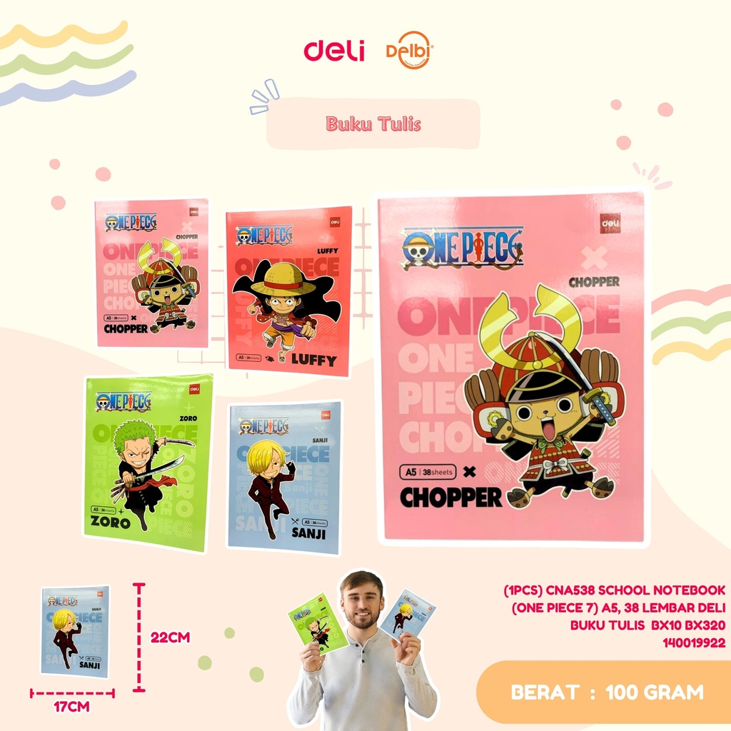 (1PCS) CNA538 SCHOOL NOTEBOOK (ONE PIECE 7) A5, 38 LEMBAR DELI BUKU TULIS  BX10 BX320