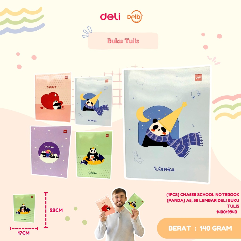 (1PCS) CNA558 SCHOOL NOTEBOOK (PANDA) A5, 58 LEMBAR DELI BUKU TULIS  