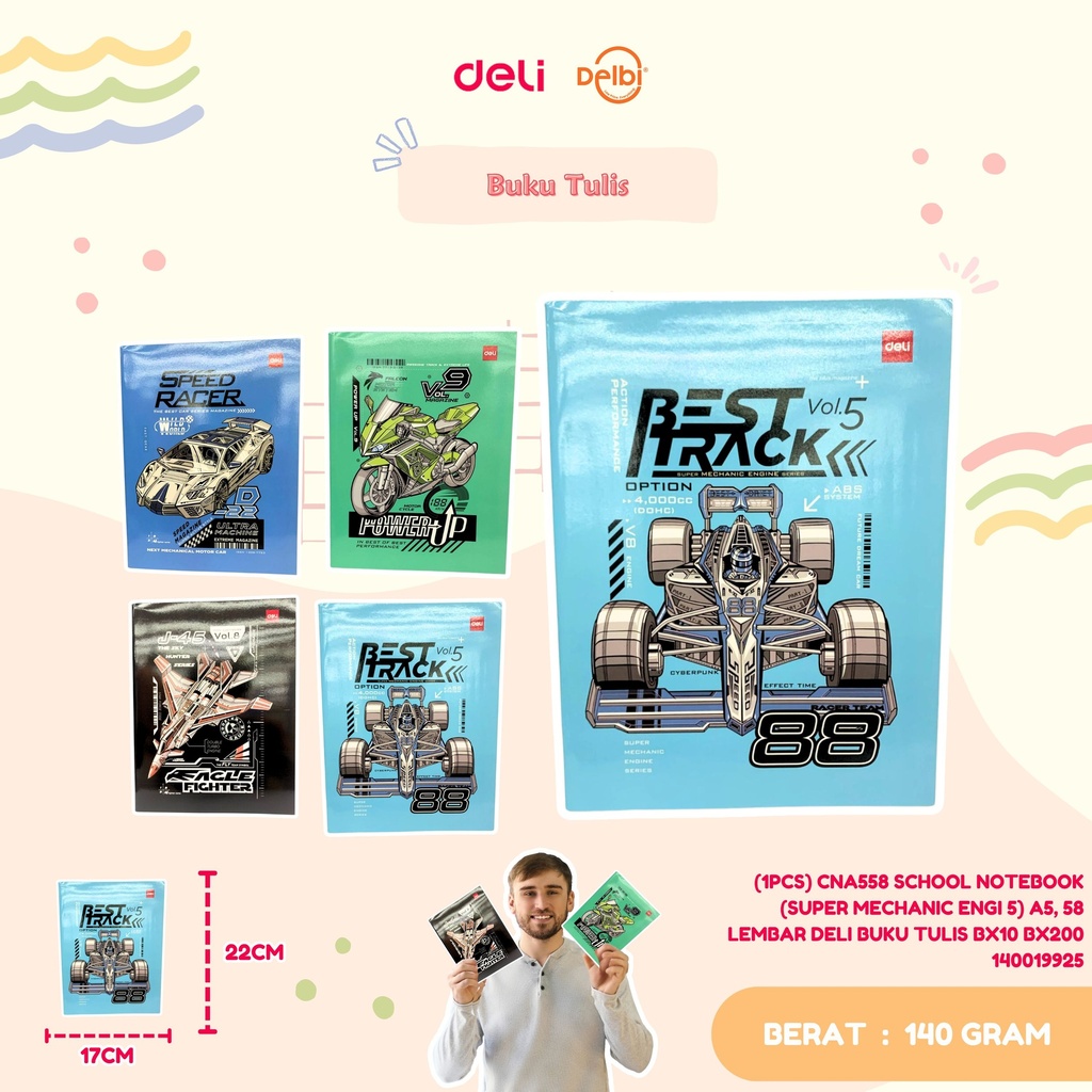 (1PCS) CNA558 SCHOOL NOTEBOOK (SUPER MECHANIC ENGI 5) A5, 58 LEMBAR DELI BUKU TULIS BX10 BX200  