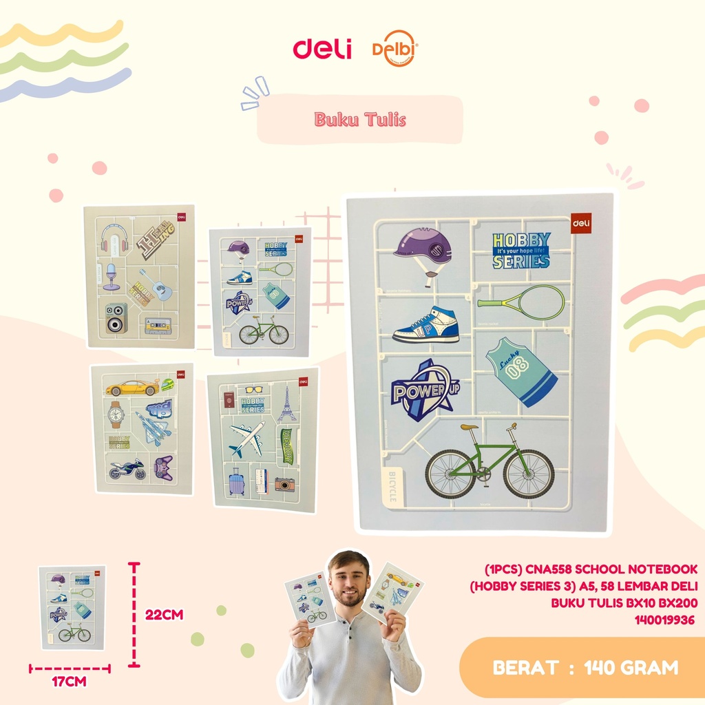 [140019936] (1PCS) CNA558 SCHOOL NOTEBOOK (HOBBY SERIES 3) A5, 58 LEMBAR DELI BUKU TULIS BX10 BX200