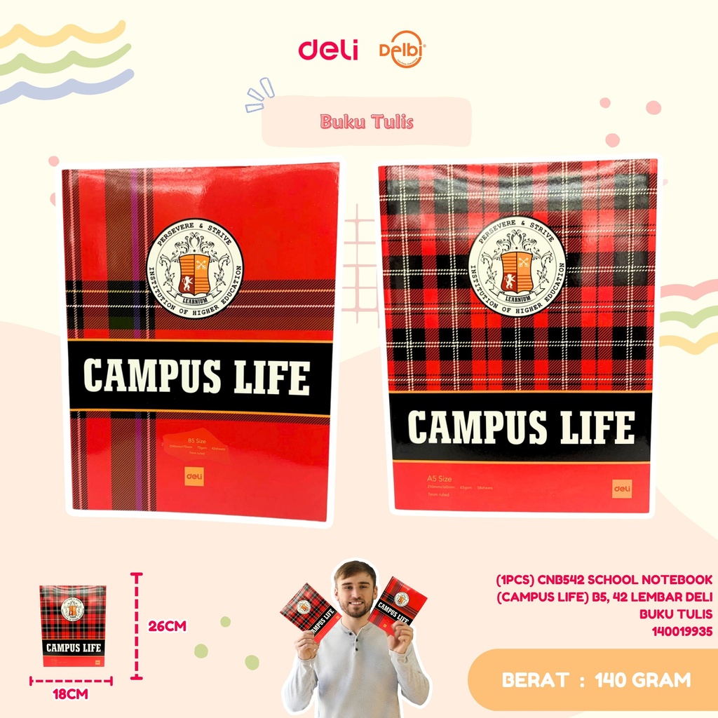 [140019955] (1PCS) CNA558 SCHOOL NOTEBOOK (CAMPUS LIFE) A5, 58 LEMBAR DELI BUKU TULIS  BX10 BX200