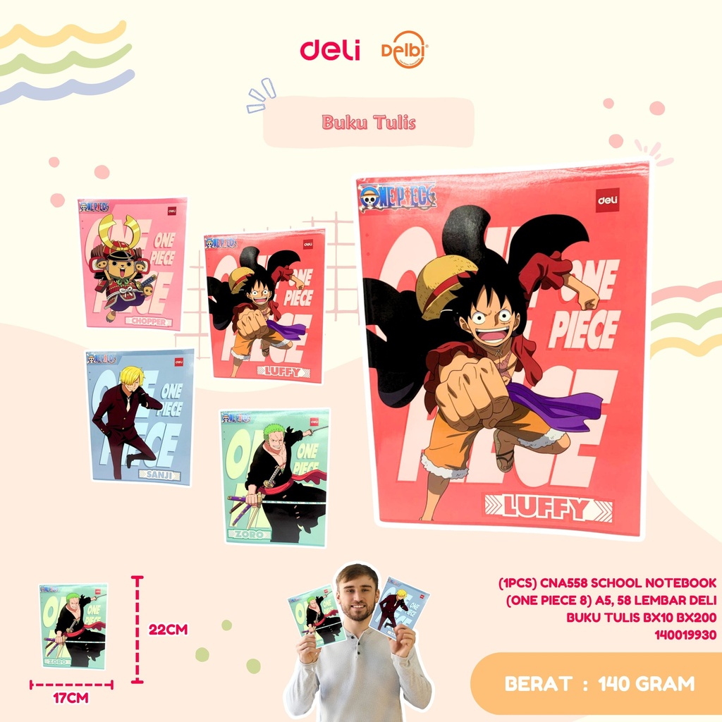 (1PCS) CNA558 SCHOOL NOTEBOOK (ONE PIECE 8) A5, 58 LEMBAR DELI BUKU TULIS BX10 BX200