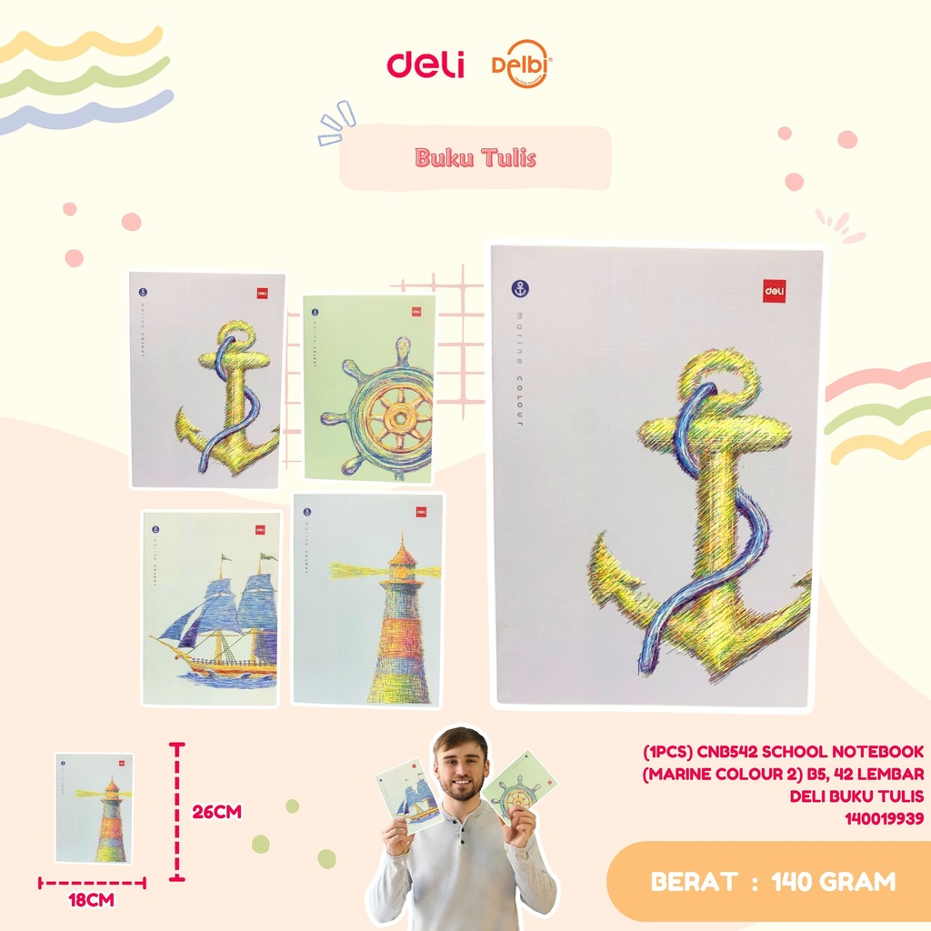 (1PCS) CNB542 SCHOOL NOTEBOOK (MARINE COLOUR 2) B5, 42 LEMBAR DELI BUKU TULIS BX10 BX200