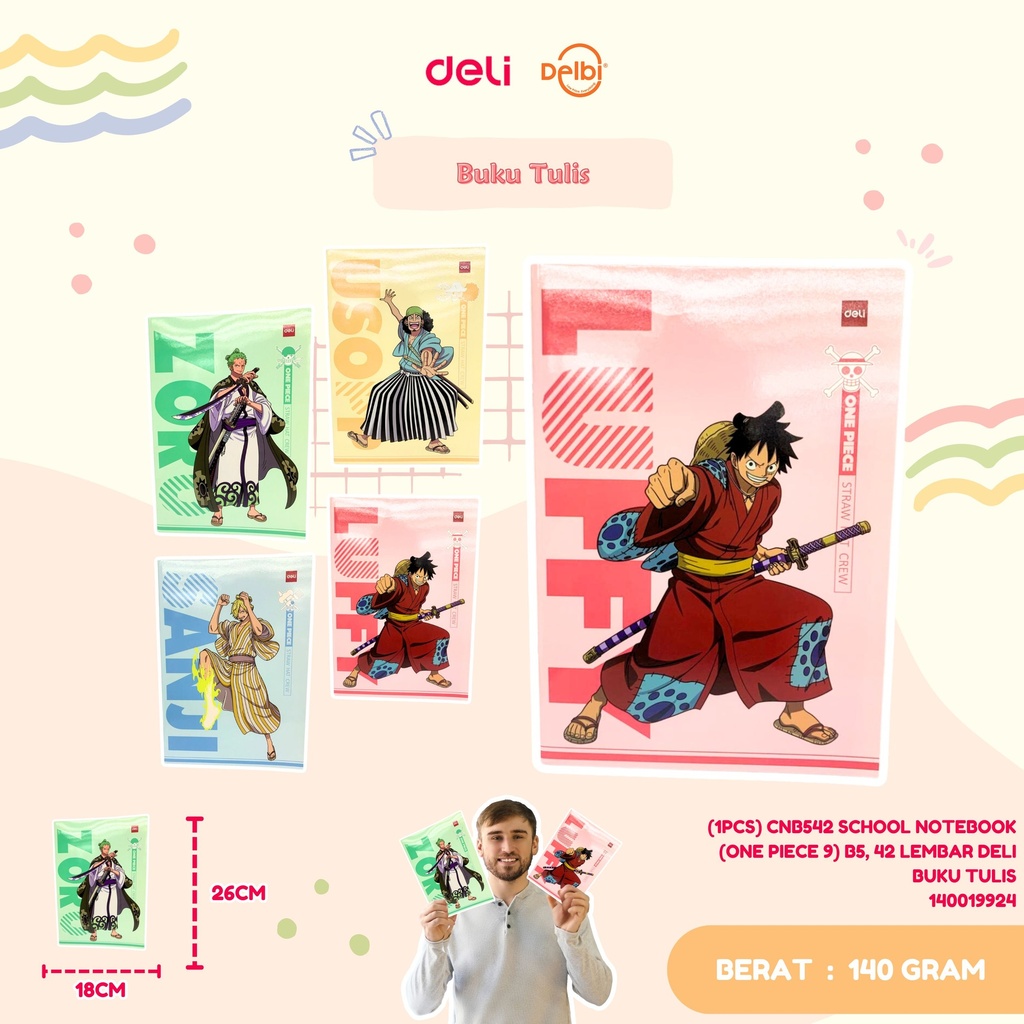 (1PCS) CNB542 SCHOOL NOTEBOOK (ONE PIECE 9) B5, 42 LEMBAR DELI BUKU TULIS BX10 BX200