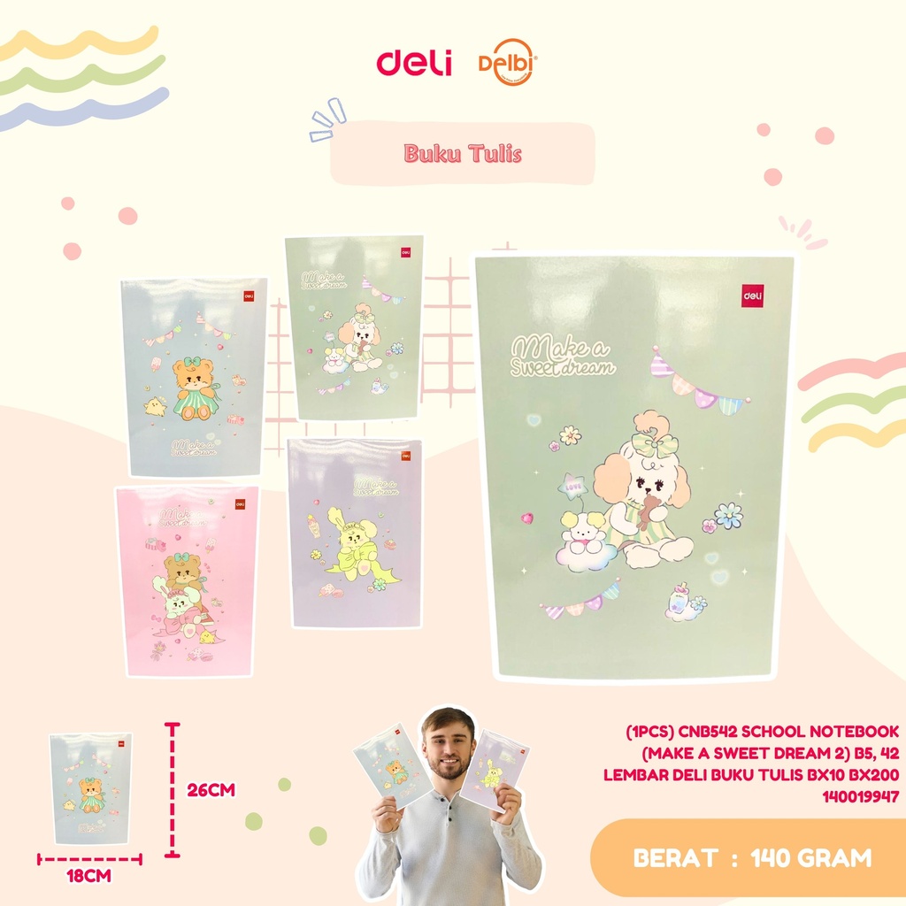 (1PCS) CNB542 SCHOOL NOTEBOOK (MAKE A SWEET DREAM 2) B5, 42 LEMBAR DELI BUKU TULIS BX10 BX200
