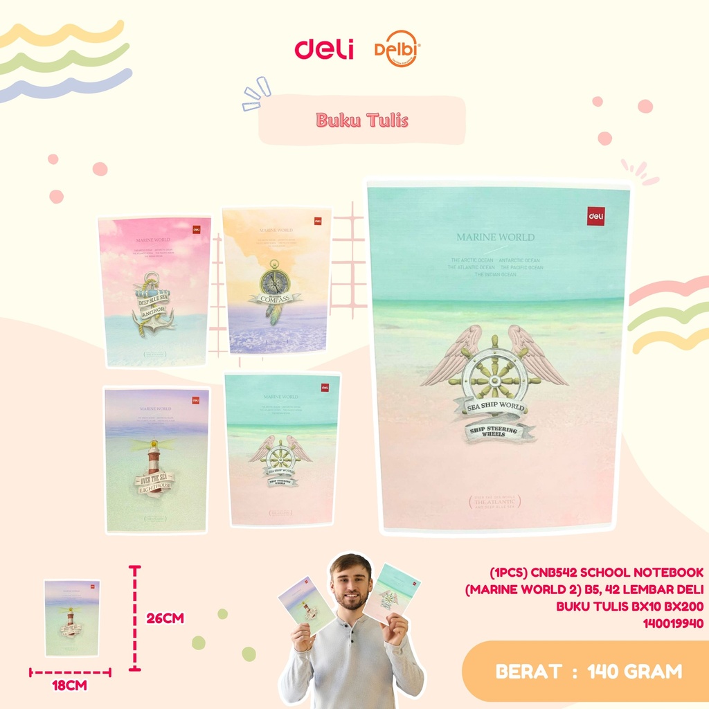 (1PCS) CNB542 SCHOOL NOTEBOOK (MARINE WORLD 2) B5, 42 LEMBAR DELI BUKU TULIS BX10 BX200